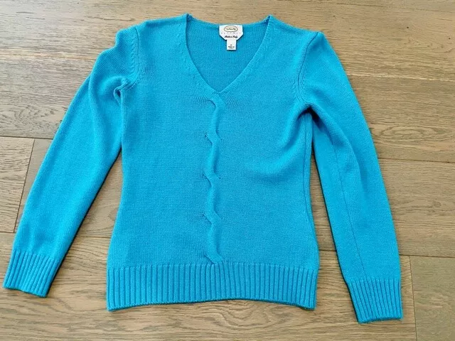 $175 Talbots V-Neck Wool Cashmere Teal Blue Soft Knit Sweater - Petite. Italy