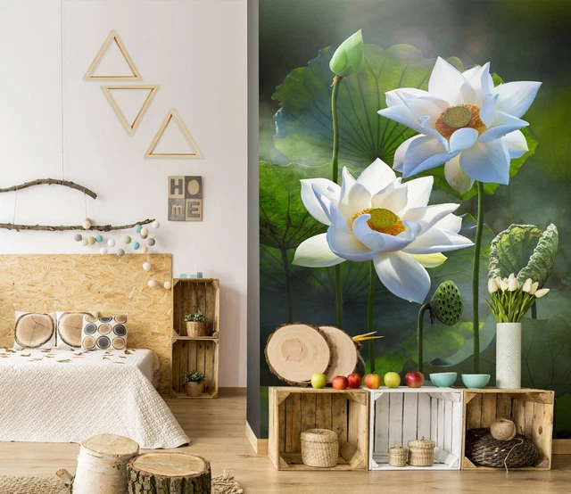 3D WHITE LOTUS 252 Wallpaper Mural Paper Wall Print Indoor Murals CA ...