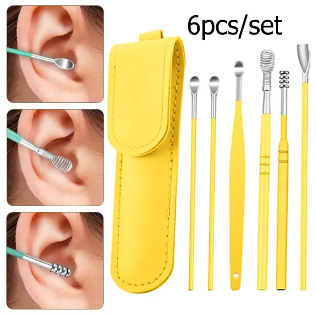 6X Juego de herramientas de eliminación de cera para orejas de acero inoxidable Juego de selección de orejas limpiador removedor ~
