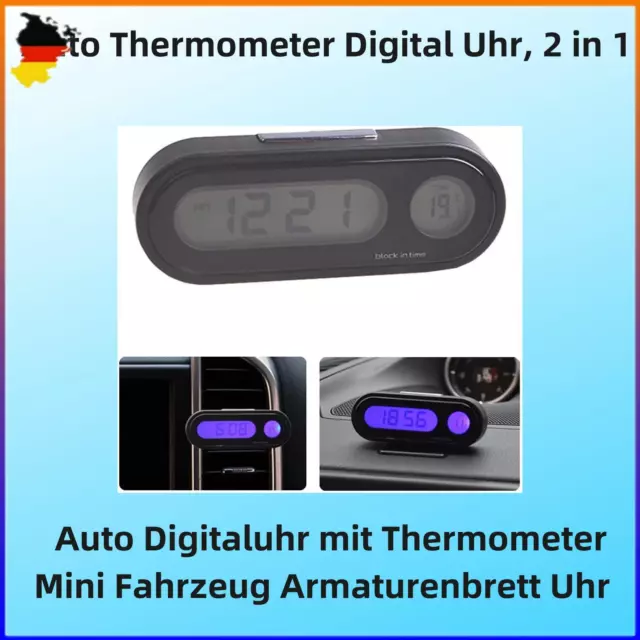 Digital Auto Uhr Temperatur Thermometer 2in1 LCD Display Klimaanlag Lüftung