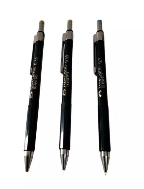 3 x Faber-Castell Rotating Mechanical Pencils - 2 x 0.35 and 1 x 0.7 Job Lot VGC