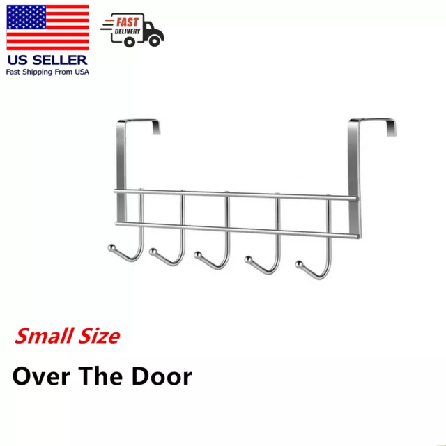 Small Over Door Coat Hook Hanger Rack Chrome For Bedroom,Hats, Clothes 5 Hooks