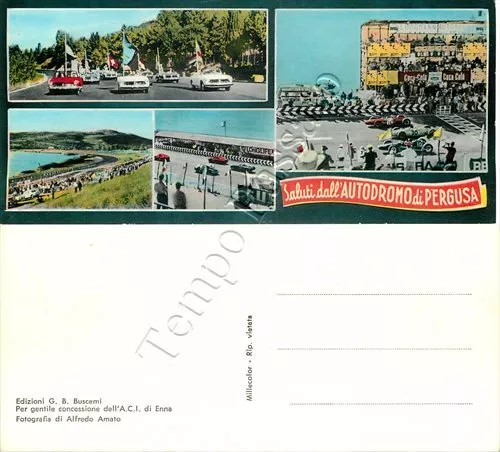 Cartolina Saluti da Enna, vedutine autodromo di Pergusa