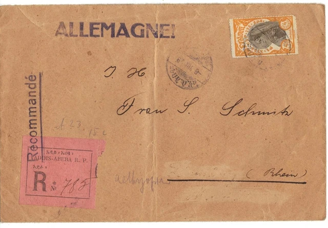 Äthiopien 1929 Reg Addis Abeba 6.AUG.29 Sich Deutschland Binden 4M Kaiserin