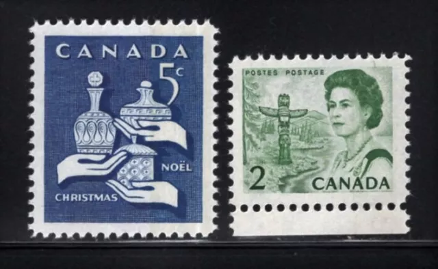 Canada 1965 Christmas + 1967 QE 2c One Bar Tag Errors MNH