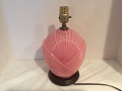 Vintage 1980s Clam Art Deco Revival Style Pink Glass Table Lamp Made Taiwan