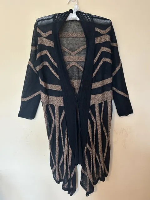 NIC + ZOE Women’s Geometric Pattern Black/Tan Open Cardigan Size M