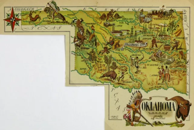 Oklahoma Antique Vintage Pictorial Map (Small/Postcard size)