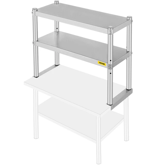 VEVOR Double Overshelf Stainless Steel Overshelf 2-Tier 12" x 30" for Prep Table