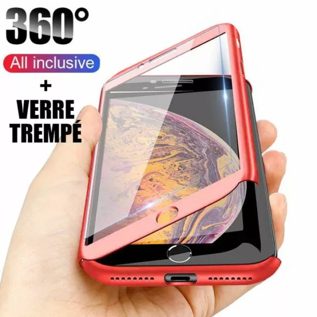 ETUI pour iPhone 6s/7/8/11 Pro Max XR X Coque Intégrale 360+ Verre trempé Film