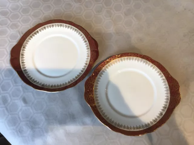 Vintage DUCHESS Bone China ' Winchester ' Burgundy White & Gold Cake Plates x 2