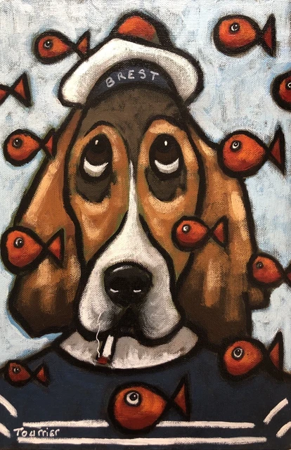 Tableau Peinture Chien Marin Poissons Tourrier