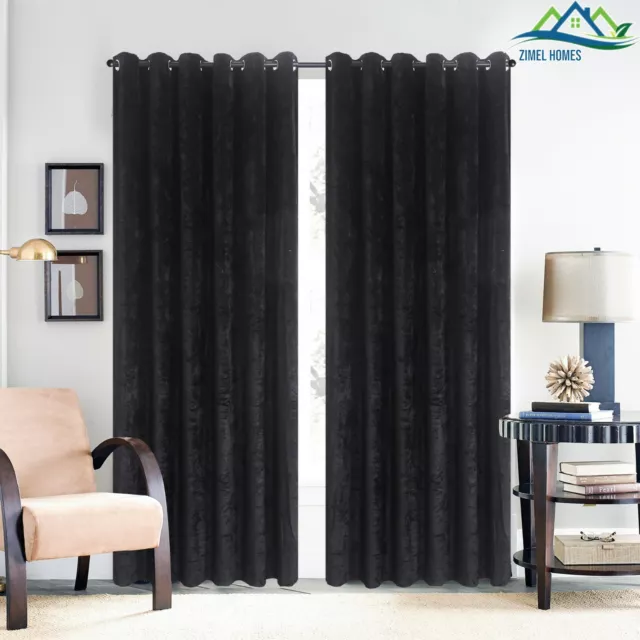 Luxury Crushed Velvet Curtains PAIR Fully Lined Eyelet Ring Top Ready Made 2