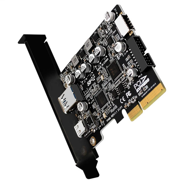 Carte PCIE USB 3.2 Gen2 Binardat - 2 Ports 10Gbps Type-A Et Type-C Avec Alimentation SATA