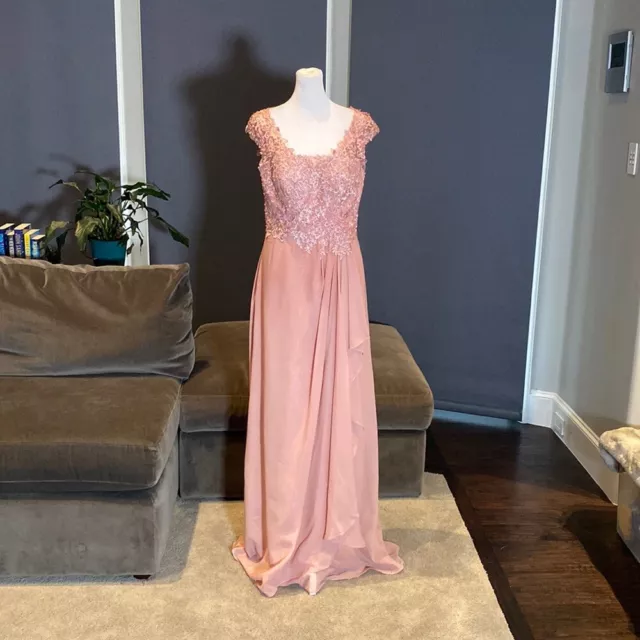 Women’s Pink Full Length Chiffon Dress Bridesmaid Mother of Bride / Groom Size 8