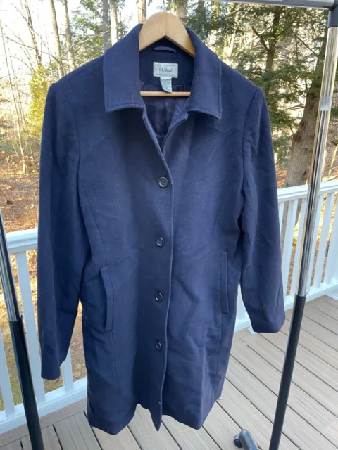 L.L. Bean Women's 10 Large Navy Blue Wool Nylon Cashmere Mid-Length Coat Jacket