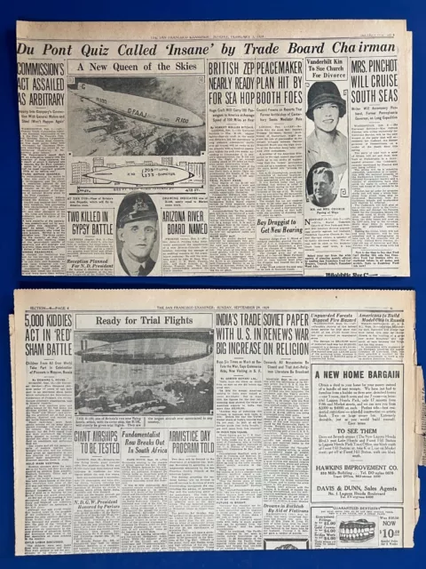 Two Newspapers 1929 British Passenger Zeppelin Transatlantic Flight R100 R101