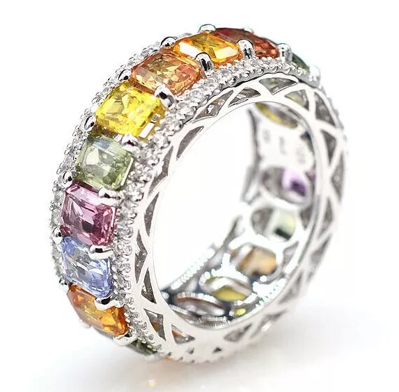 Meher's 9.89cts Octagon Cut Multi Sapphire & Zircon Gemstone Eternity Band Ring