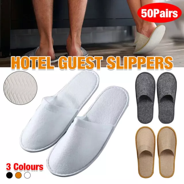 50 Pairs SPA HOTEL GUEST SLIPPERS CLOSED TOE DISPOSABLE TERRY STYLE LINEN AU