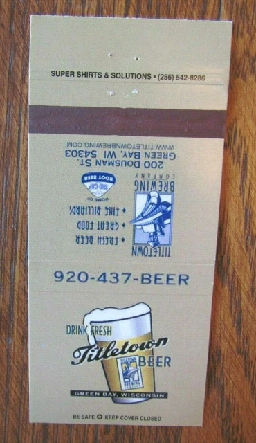 Titletown Brewery Brew Pub (Green Bay, Wisconsin) Beer Matchbook Matchcover -F1