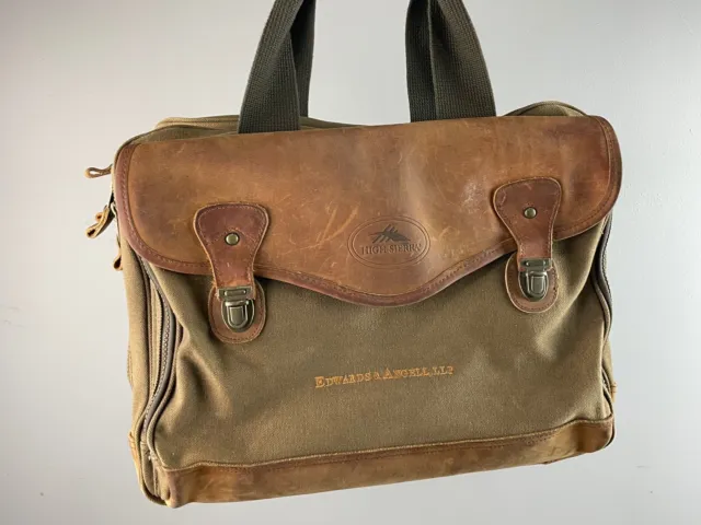 Vintage High Sierra Brown Canvas Briefcase Bag Laptop With Leather Trim