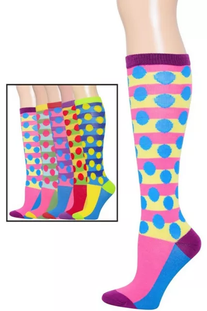 2 Pairs Women's Multi Color B Dotted & Stripes Novelty Knee High Socks Size 9-11