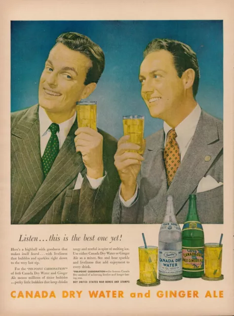 1944 Soda Pop Beverage Canada Dry 1940s Vintage Print Ad Ginger Ale Water Drink