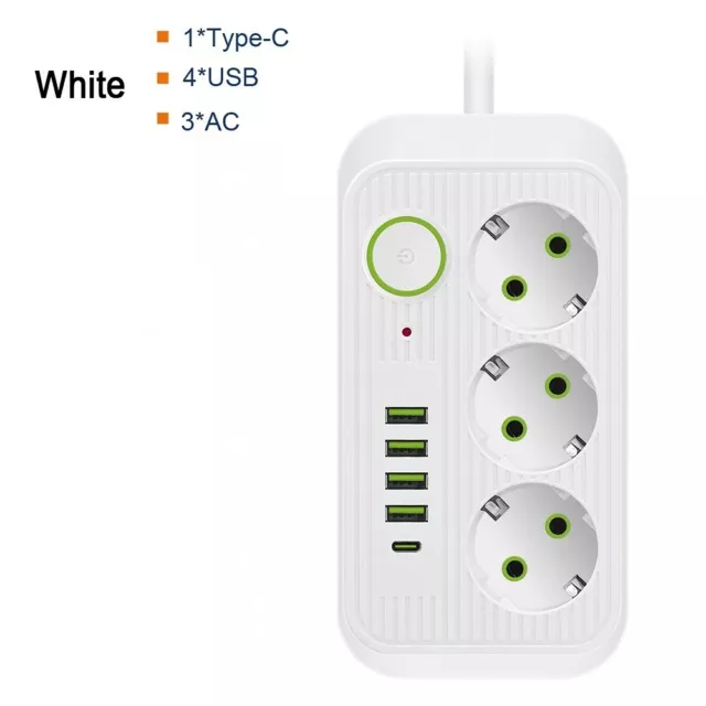 Multiprise EU câble d'extension 2m, prises électrique 3AC, 4 USB 1 charge rapide