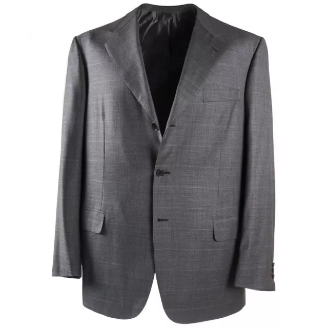 NWT $5995 BRIONI 'Nomentano' Gray-Sky Blue Check Super 150s Wool Suit 44 R