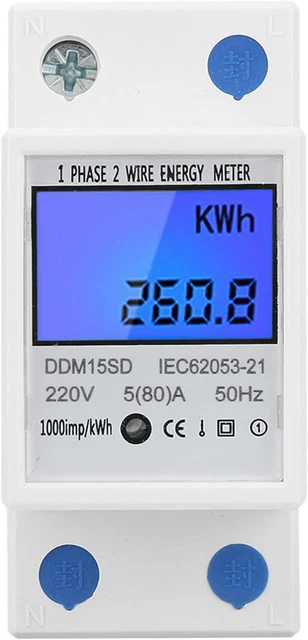 Dig Meter DIN RAIL METER, Single Phase Energy Meter 220V 50/60Hz DDM15SD LCD ...