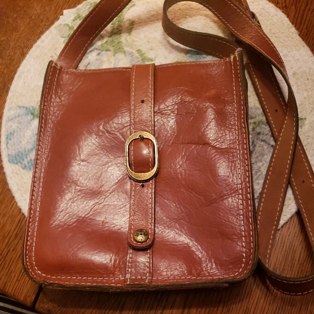 Patricia Nash Shiny Brown Leather Crossbody With Magnetic Buckle Travel Bag