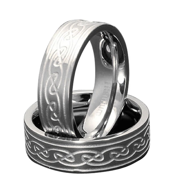6mm Titanium Celtic Scroll Engraved Satin Polish Comfort Fit Men's Wedding Band