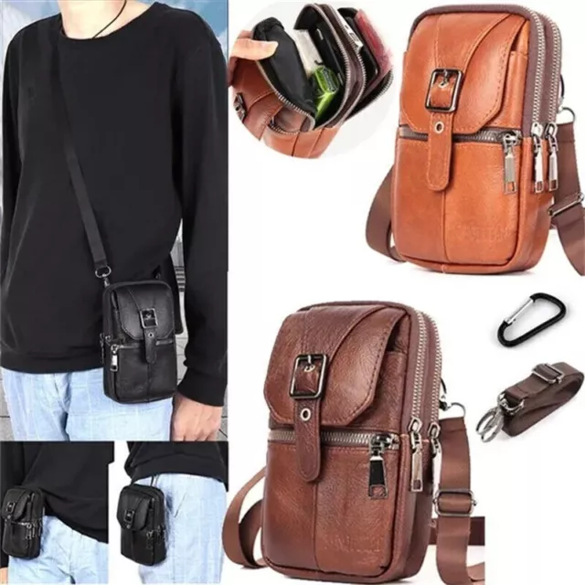 Men Leather Phone Pouch Small Belt Bag Shoulder Crossbody Purse Waist Pack