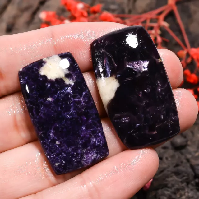 72.00 Cts. Natural Amazing Purple Lepidolite Radiant 35X20X5MM Pair Cab Gemstone