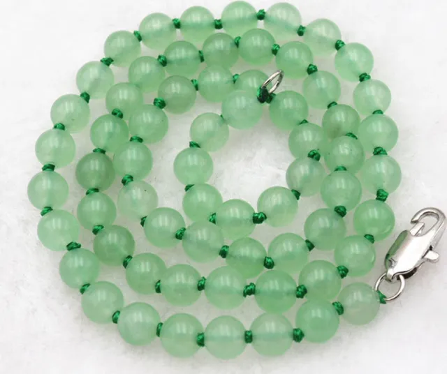 8mm Light Green Jade Gemstones Beads Hand Knotted Long Necklace 18/20/25/36/48"
