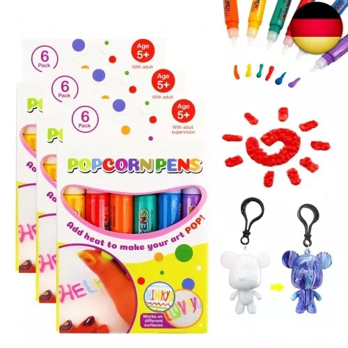 18 Stk 3D Popcorn Stifte, Magic Popcorn Pens für Kinder, DIY Bubble Puffy Pens