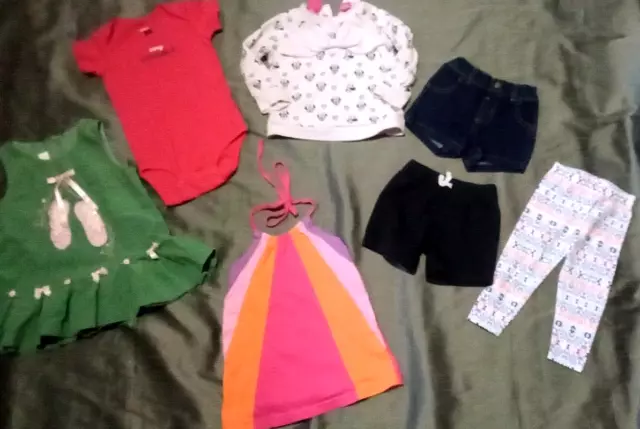 7 Pc Baby Girl size 12 Months Lot Corduroy Dress, Shorts, Pants, Tops Multicolor