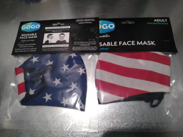 GoGo 2 Patriotic Reusable Non Medical Masks Adult 100% Cotton American flag