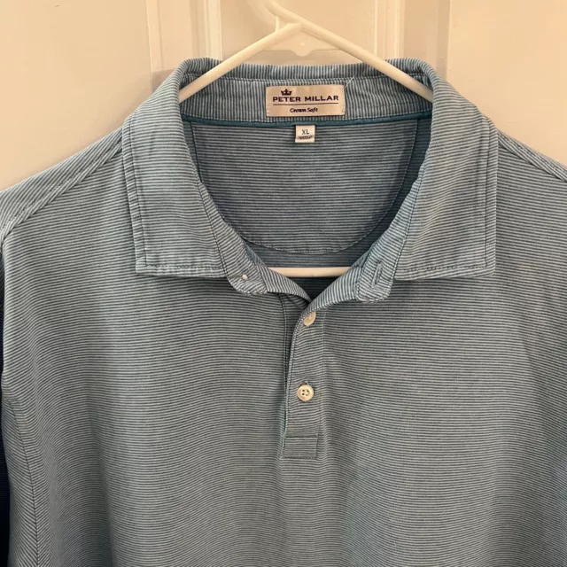 Peter Millar Crown Soft Newport Polo Shirt Men XL Blue Cotton Silk Striped Golf 2