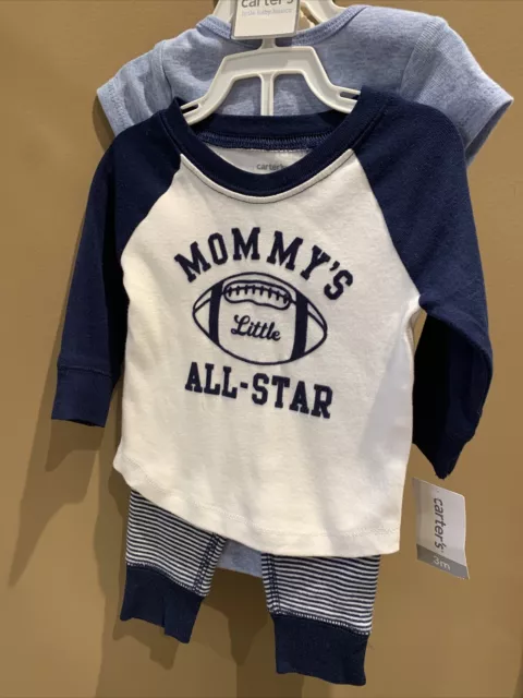 Carters Boys 3-Piece Set “MOMMY’S LITTLE ALL STAR” Football Theme 3 Months NEW