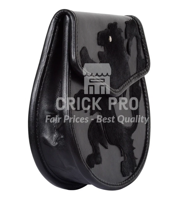 Rampant Lion Black Leather Sporran - Scottish Handmade Kilt Sporran -  BLACK