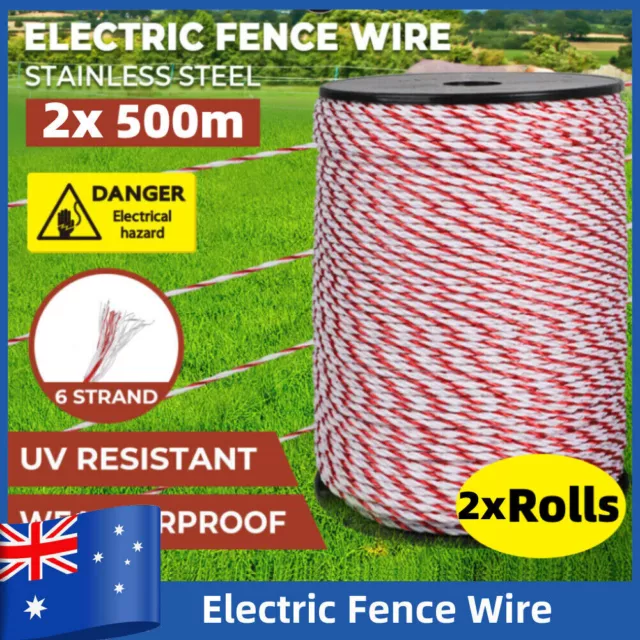 1000M Electric Fence Stainless Rope 2.3mm Polywire Poly Tape Farming Fencing AU