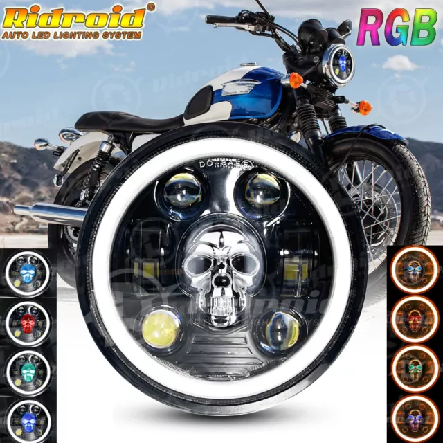 5 3/4" 5.75" RGB Skull LED Headlight Halo DRL Hi/Lo Beam For Triumph Thunderbird