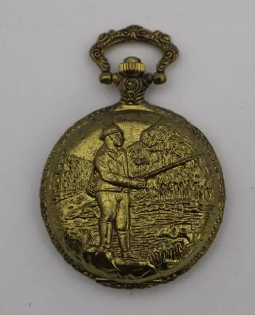 Regent Branded Gold Tone Fishing Themed Quartz Pocket Watch