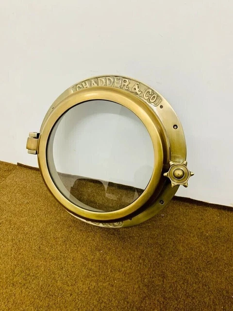 Ojo de buey de latón antiguo, vidrio de ventana de barco de ojo de buey de...