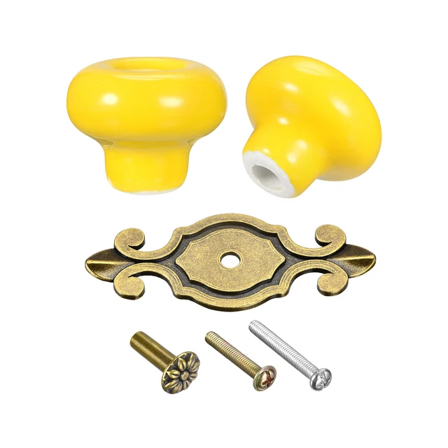32x26mm Vintage Ceramic Drawer Knobs Pulls for Dresser Bronze/Yellow 2Pcs