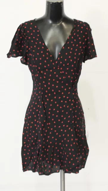 ASOS DESIGN Women's Heart Print Wrap Mini Tea Dress JL3 Black Size US:6 NWT