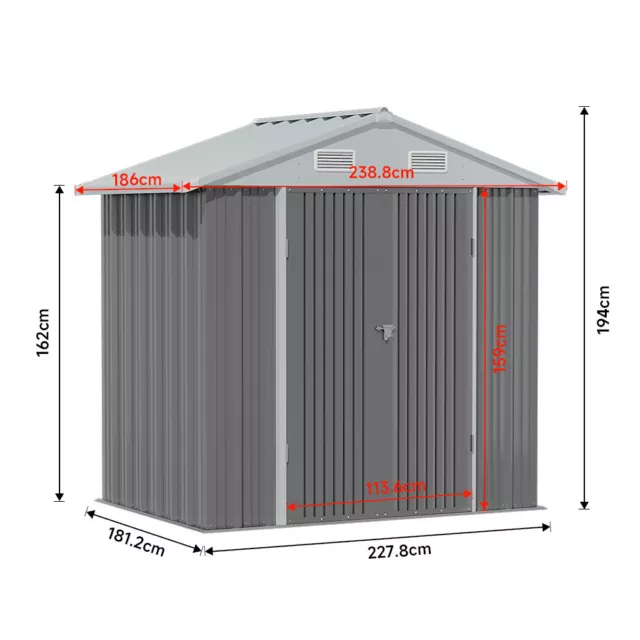 10x12FT 10 x 10FT 8x6FT Metal Garden Shed Grey Sheds Outdoor Storage Tools House