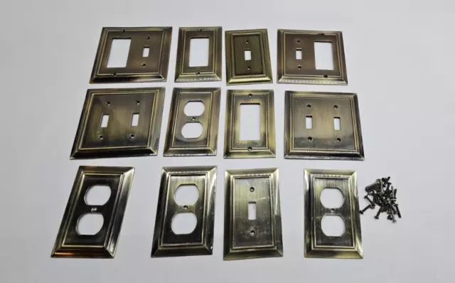 Lot of 12 brass decorative electrical face plates outlet covers and screws
