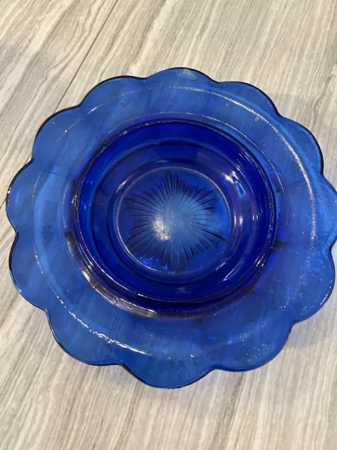 Mid 20th Century Mosser Cherry Thumbprint Cobalt Blue Glass Covered Butter Dish 3